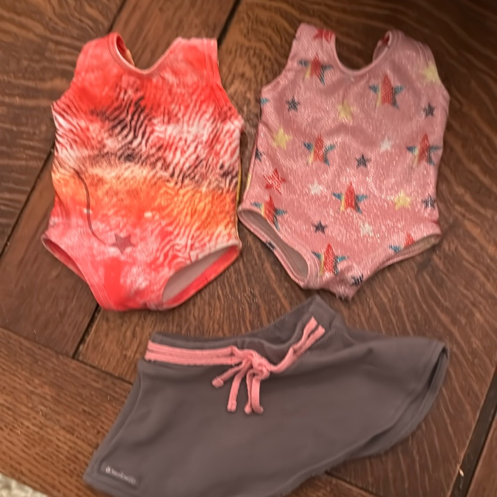 American Girl Doll. Gymnast Bundle. 2 leotards and one skirt. Pink and Gray.